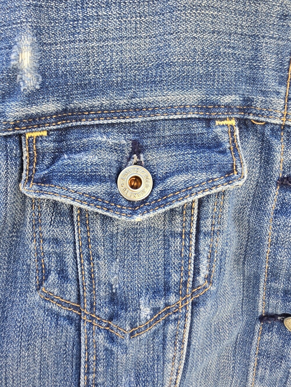 Vintage Polo Jeans Co.Ralph Lauren Distressed Rocker Denim Jean Jacket 20.5X22.5 - Picture 10 of 16